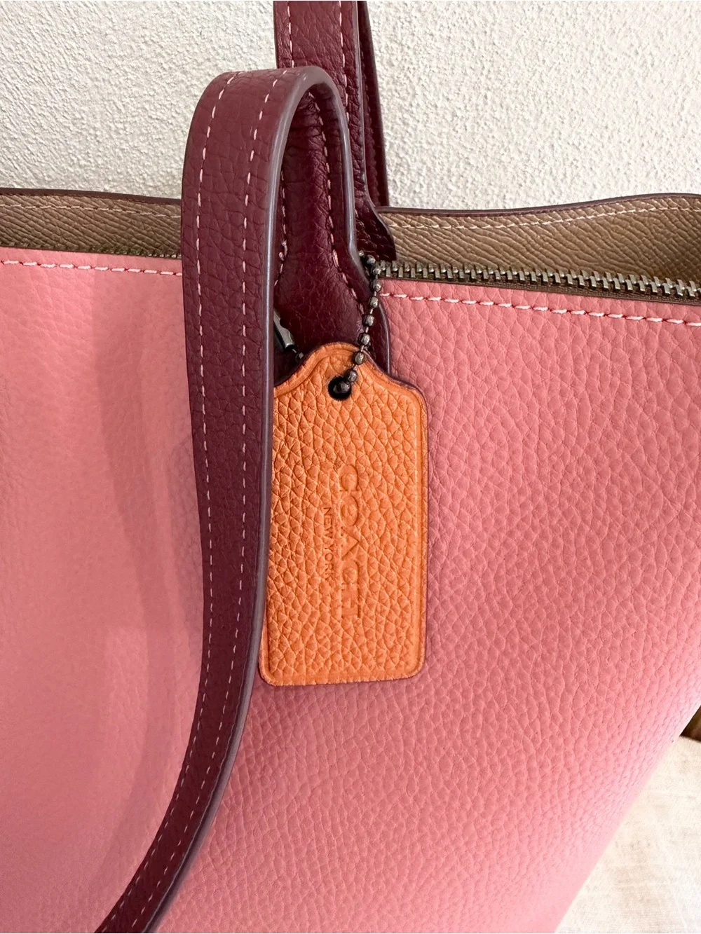 Coach Willow Tote With Pink Colorblock Coated Canvas Leather